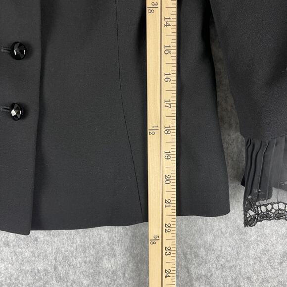 ESCADA Virgin Wool Blazer Jacket Womens 38 Black Bell Lace Trim Cropped Classic - Picture 6 of 15